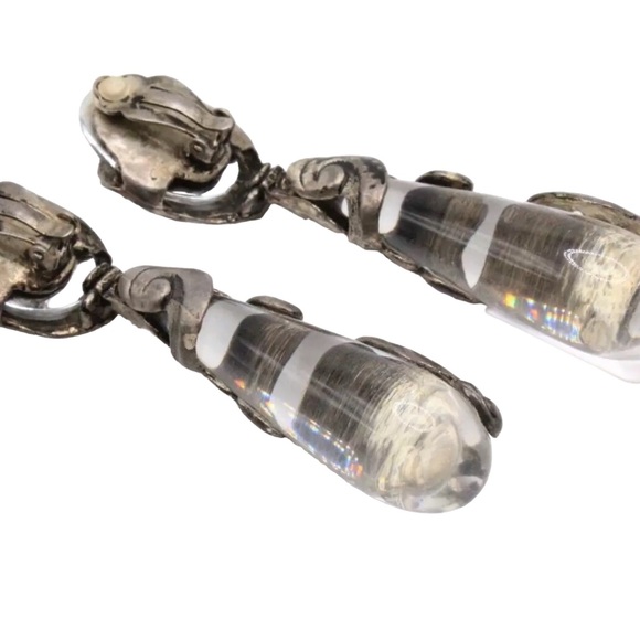 Isabel Canovas Lucite Silver Clip Earrings  3.5" French Couture Unsigned - Picture 5 of 5